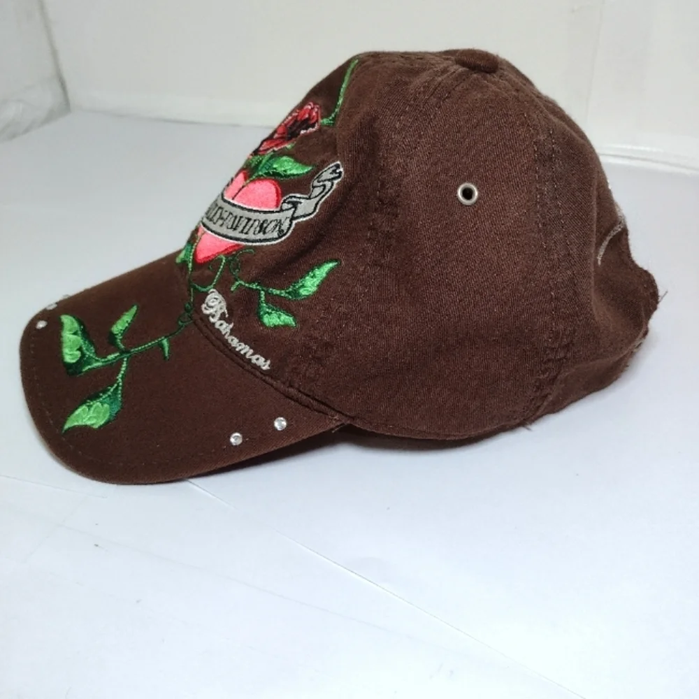 Harley Davidson Bahamas Women's Brown Cap with Embroidered Rose and Heart